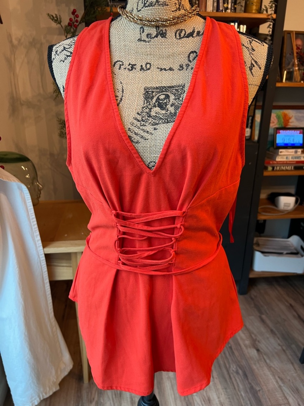 Free People Vibrant Orange-Red Sleeveless V-Neck Top
